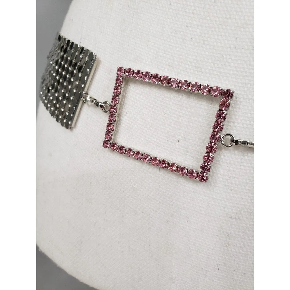 Vintage Rhinestone hipster belt PINK silver y2k 80s 90s bratz belly waist chain